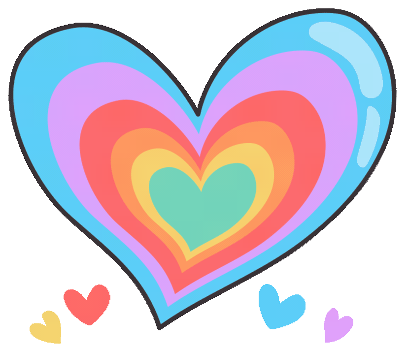 An animated heart with rainbow colors alternating